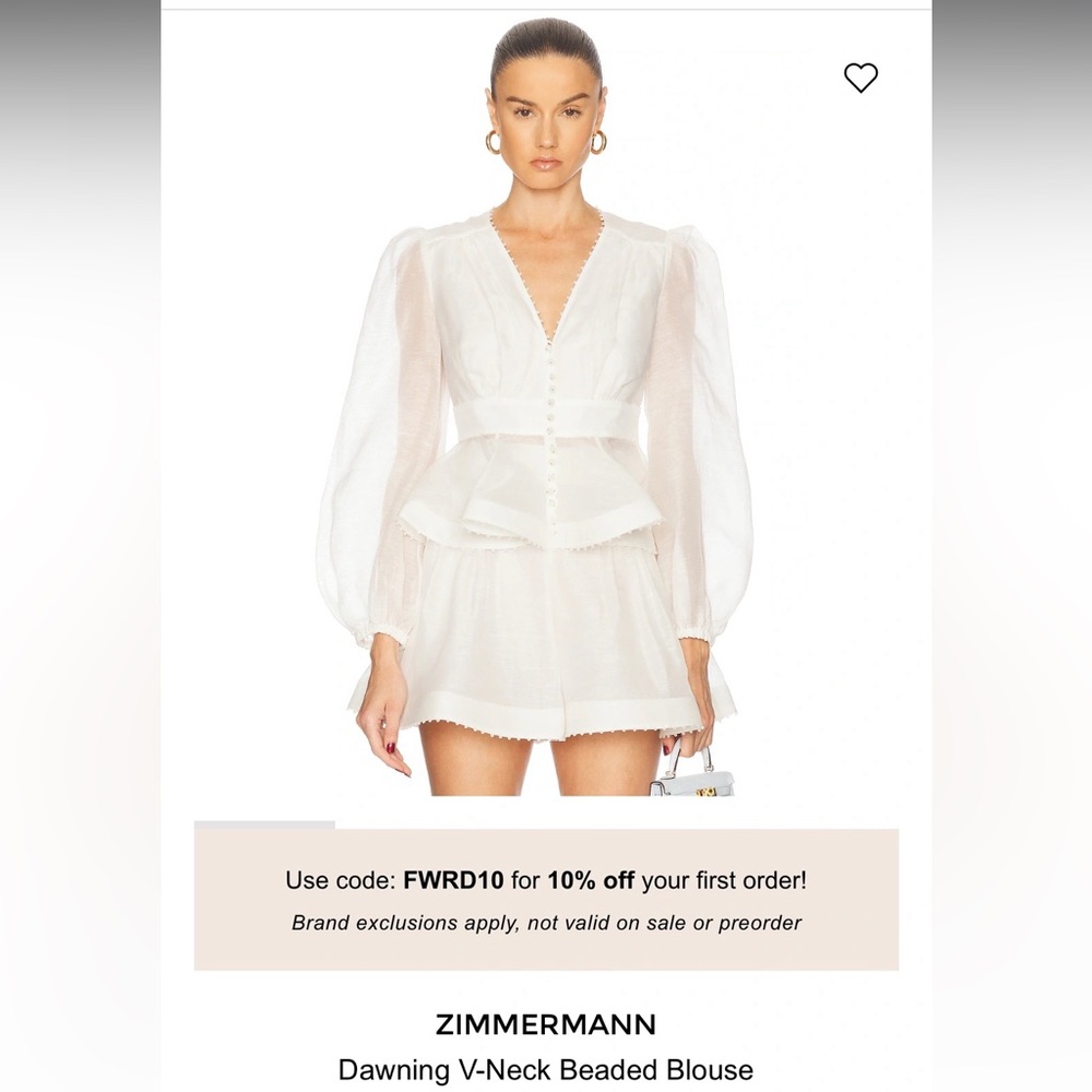 Zimmermann Dawning Beaded Blouse + Short Set - NWT US8/AU2